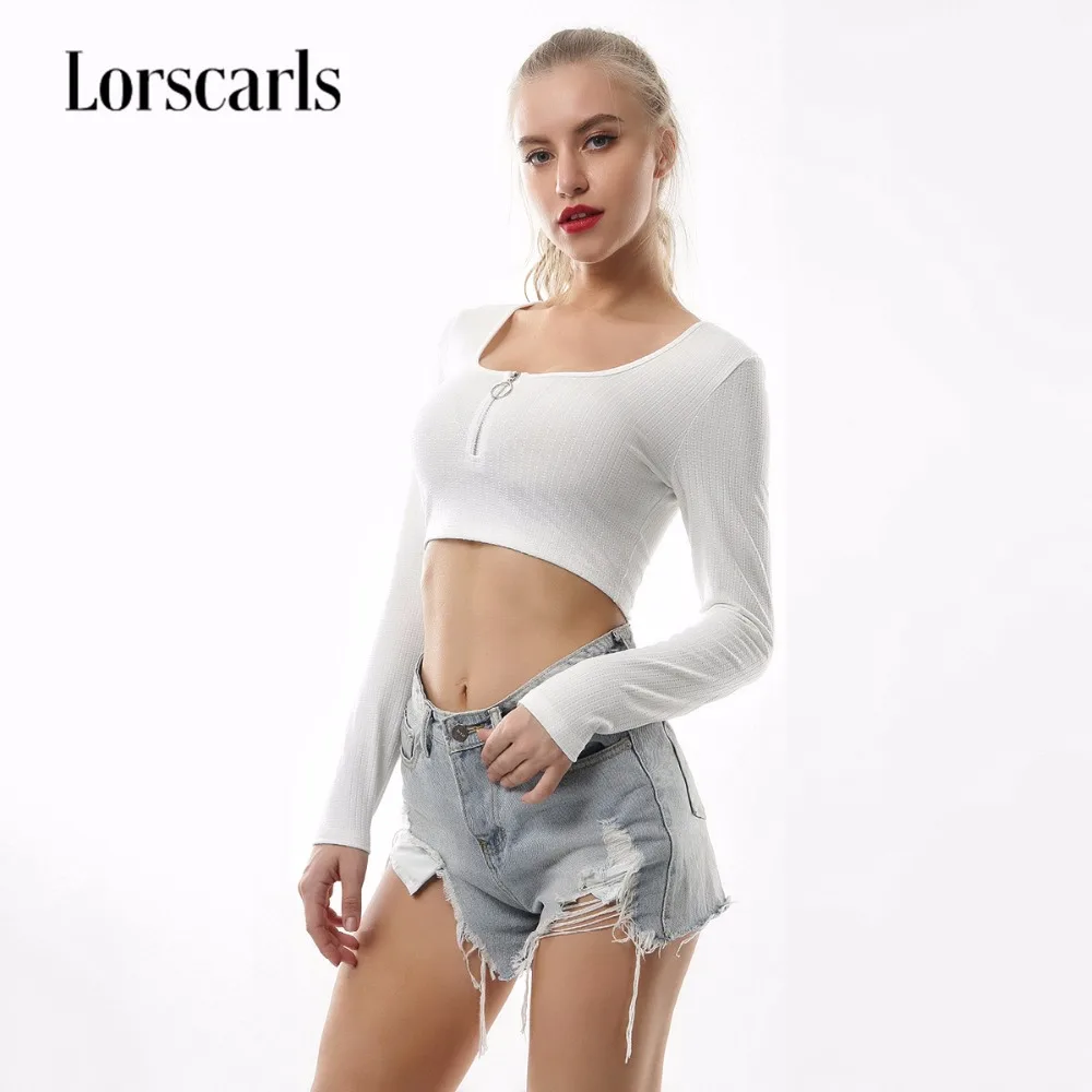Lorscarls пикантные футболки для девочек короткие Стиль повседневные Femme с длинным