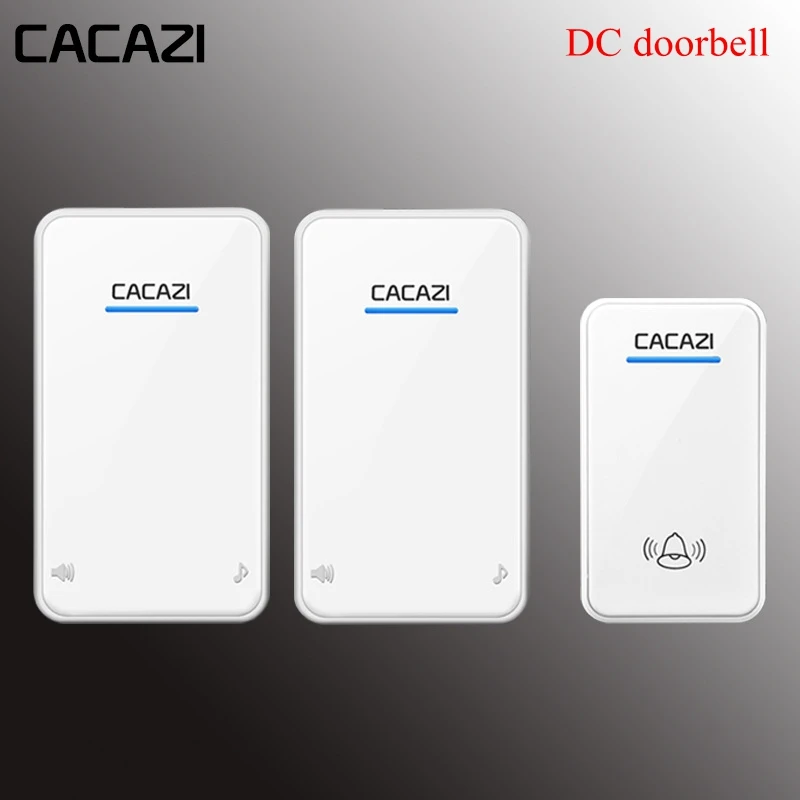 

CACAZI Wireless Doorbell DC Battery-operated Waterproof 1 Button 1 Receiver Led Light Home Cordless Door Bell 48 Chime 6 Volume