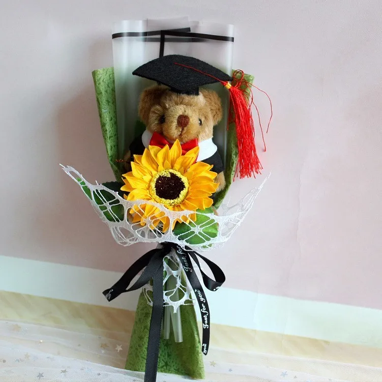 Горячая аниме плюшевый медведь плюшевые куклы игрушки с докторскими шляпами мультфильм цветок букет чучела животных куклы игрушки для детей Выпускной подарок