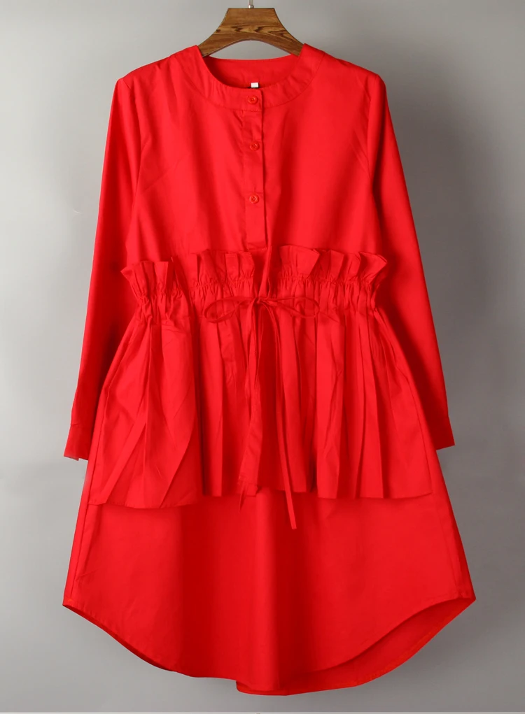 CHICEVER, весна-лето, женская рубашка, блузки, Топ с длинным рукавом, тонкий, на шнуровке, плюс размер, повседневные женские рубашки, модная одежда, Новинка - Цвет: red