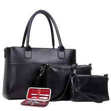 Новая модная сумка, комплект из 4 предметов, женские сумки-мессенджеры+ сумки+ кошелек на плечо, кошельки известных брендов, однотонные черные кожаные женские