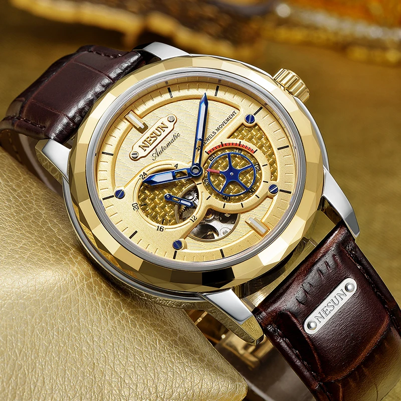 NESUN мужские креативные automatic Tourbillon механические наручные часы водонепроницаемые