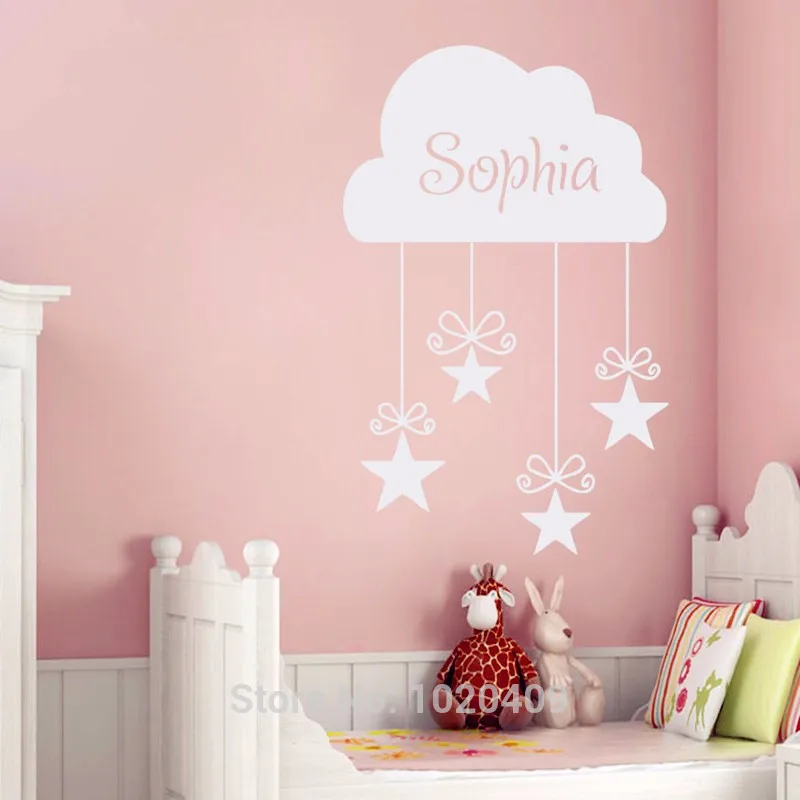 

Cloud And Stars Custom Girls Name Decals Vinyl Wall Sticker Baby Girls Bedroom Art Decoration Kids Room Mural Home Decor XX044