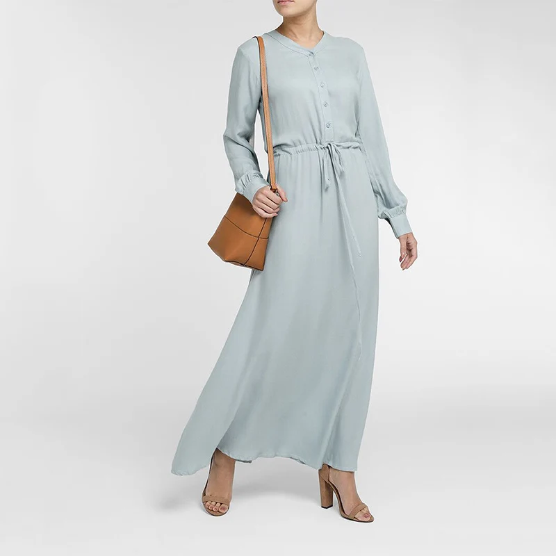 

Elegant Muslim Abaya Single Breasted Maxi Dress Simple Kimono Tunic Robe Gowns Festival Ramadan Worship Service Islamic Clothing