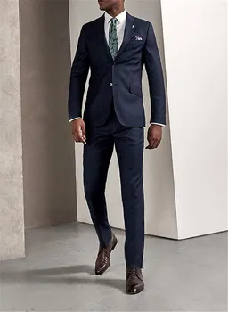 

Navy Custom Made Wedding Men Suit Notch Lapel Slim Fit 2 Pieces (Jacket +Pant)for Wedding Groom Tuxedos Formal Suit