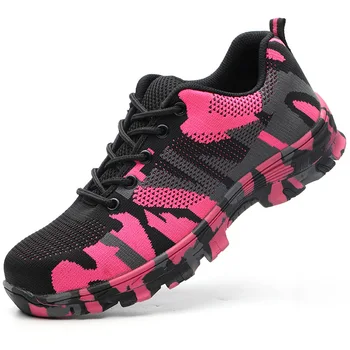 

Flying Knit Steel Toe Anti-smashing Shoes for Men Anti-piercing Safety Shoes Anti-skid Wear-resistant Labor Work Shoes for Men