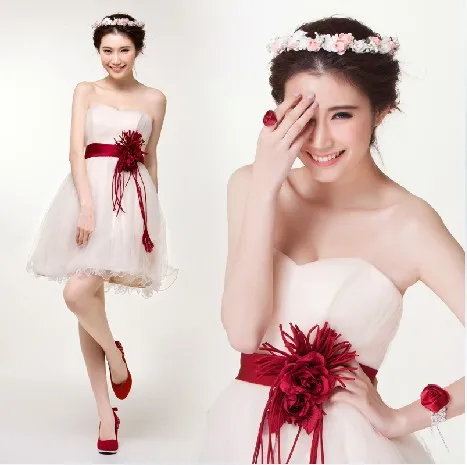 

short 2013 new arrival wedding dress sweet princess short design evening dress cute the bride puff skirt bridesmaid wdgnm
