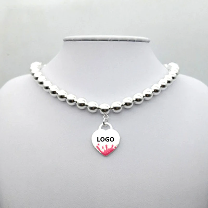 

TIFF original 100% 925 sterling silver heart-shaped Epoxy flower beads necklace pendant with 1:1 high quality fashion jewelry