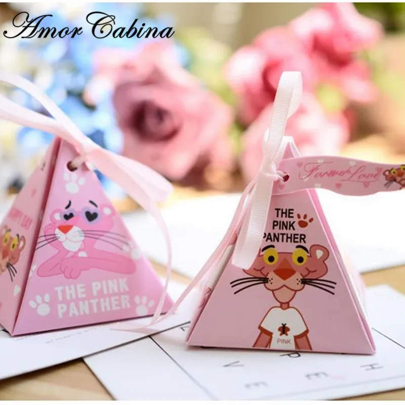 50 шт. сюрприз розовый озорной пантера вечерние бумажный подарочный пакет конфеты мешок Baby Shower День рождения коробка конфет ребенок день рождения принадлежности