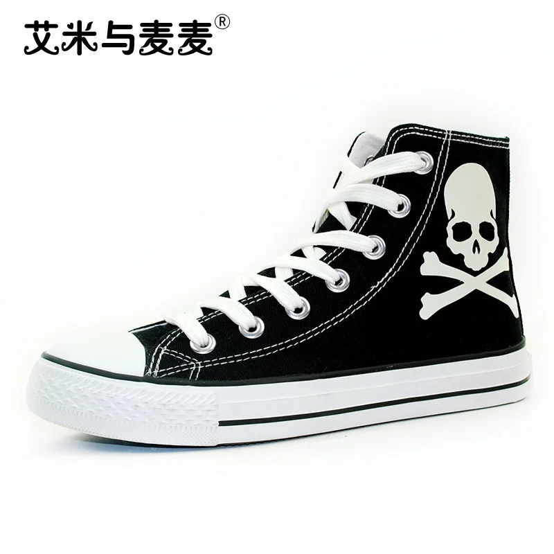 

Fashion High Top Shoes Women's Sneakers 2018 Autumn Black Canvas Shoes Casual Skull Shoes Ladies Trainers Big Size 41 42 43