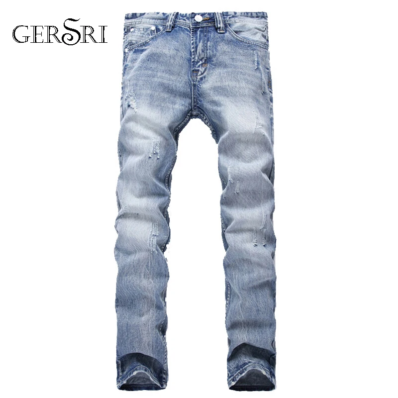 

Gersri Brand Fashion Designer Jeans Men Straight Blue Color Printed Mens Jeans Ripped Jeans,100% Cotton High quality mens pants