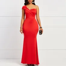 Женское облегающее красное платье Длинное Макси Русалка сексуальные платья на одно плечо вечернее платье летнее платье для вечеринки в африканском стиле платье для выпускного вечера