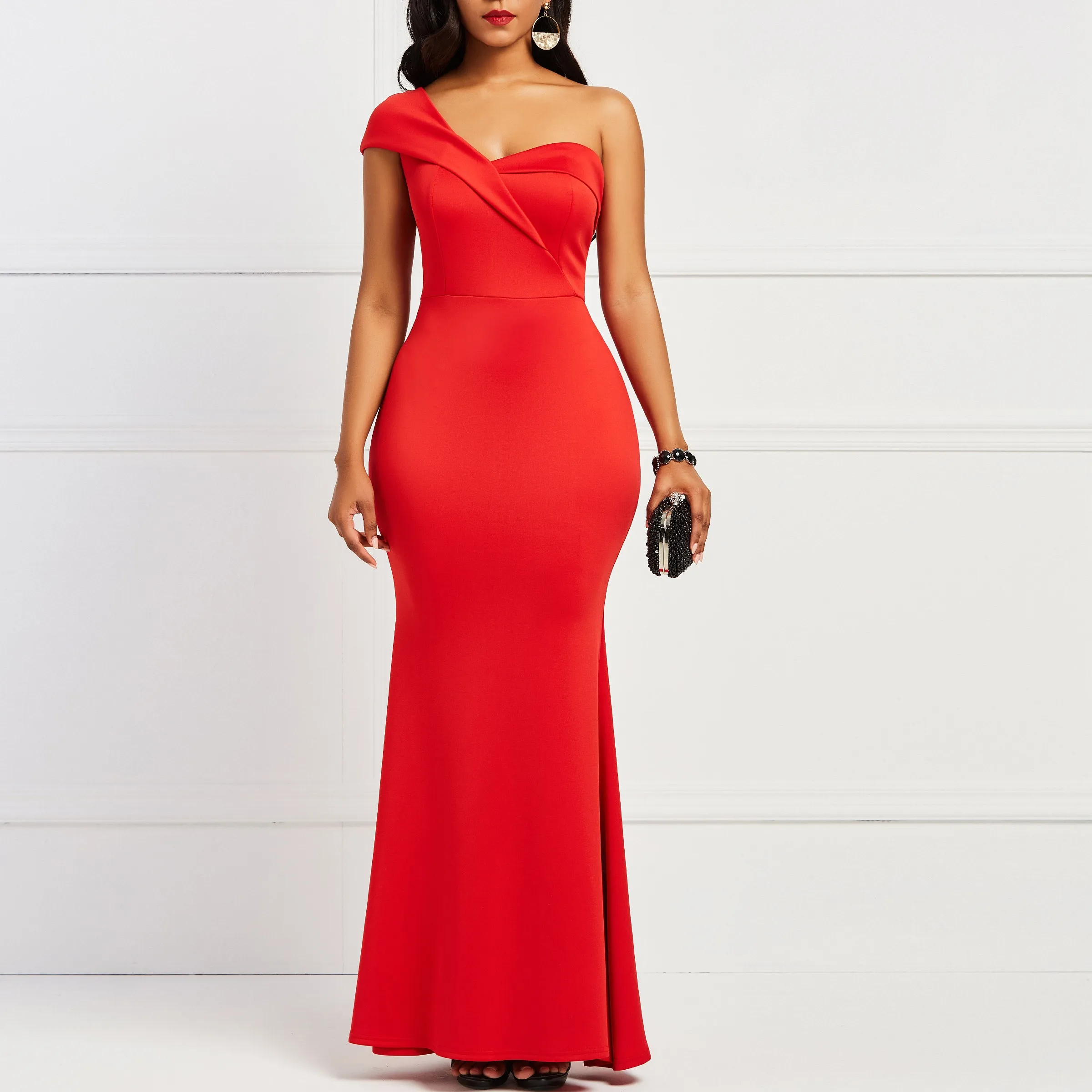 Women Bodycon Red Dress 2019 Long Maxi Mermaid Sexy Dresses One