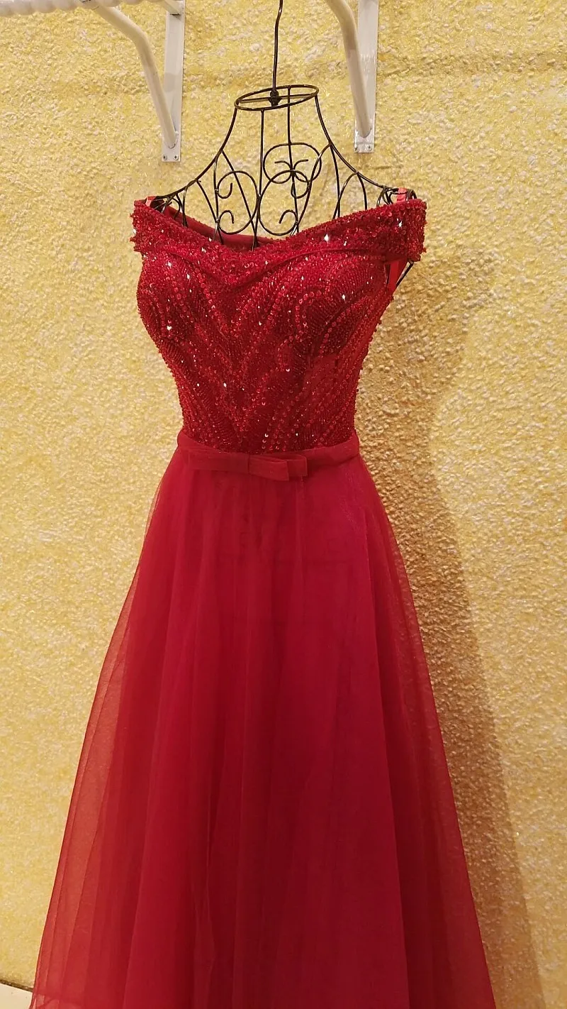 Xl9542 vestido de festa красное платье для выпускного вечера с v-образным вырезом с открытыми плечами, расшитое бисером Длинные Вечеринка платье для выпускного вечера vestido de festa longo