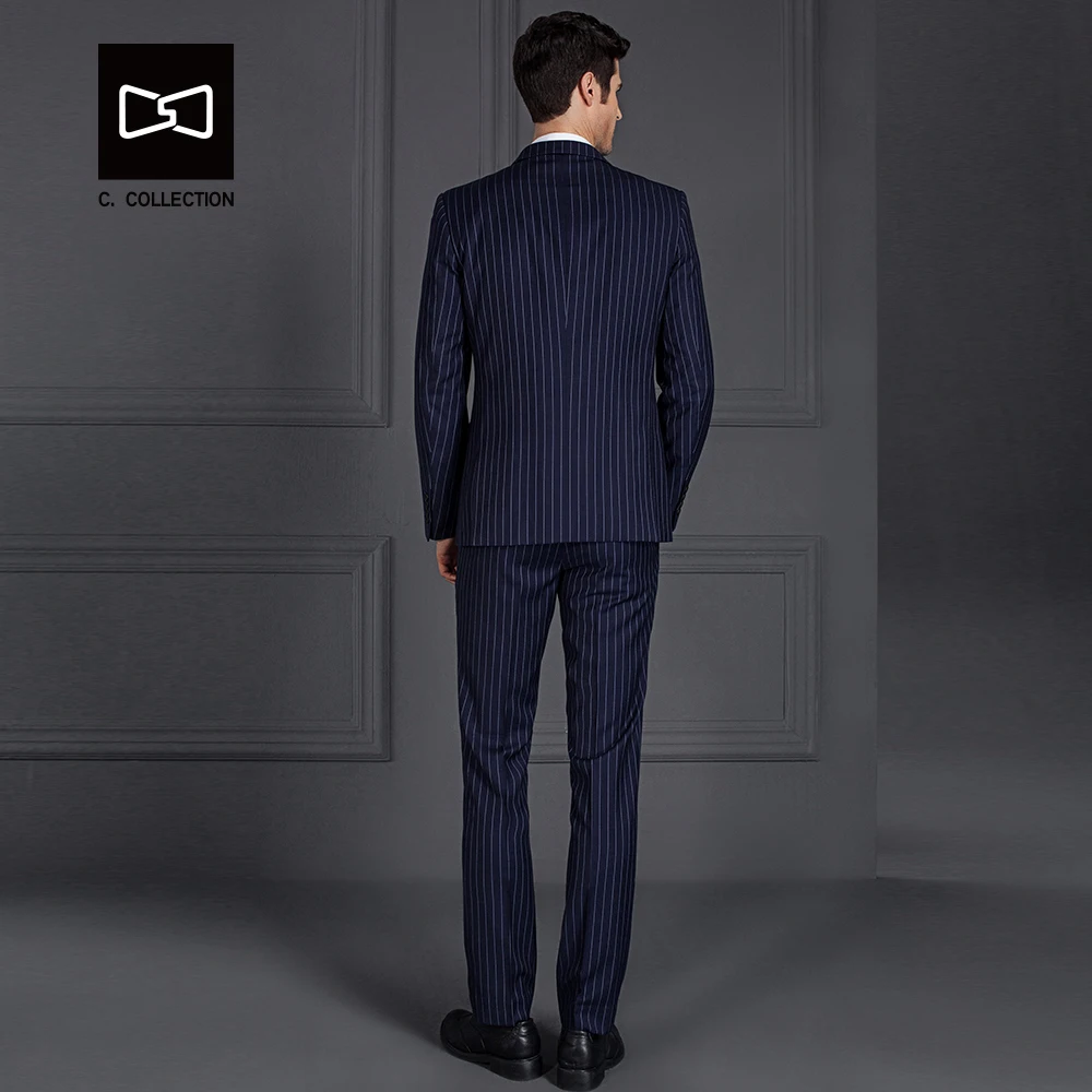 Заказ Для мужчин синий костюм в полоску Slim Fit Свадебный смокинг 2 шт.