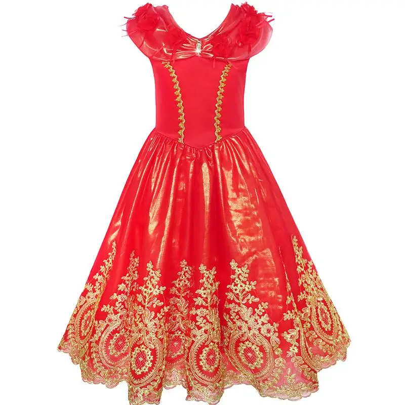 

Flower Girl Dress Red Princess Costume Maxi Fancy Wedding Pageant 2020 Summer Party Gowns Girl Clothes Size 6-12 Sundress