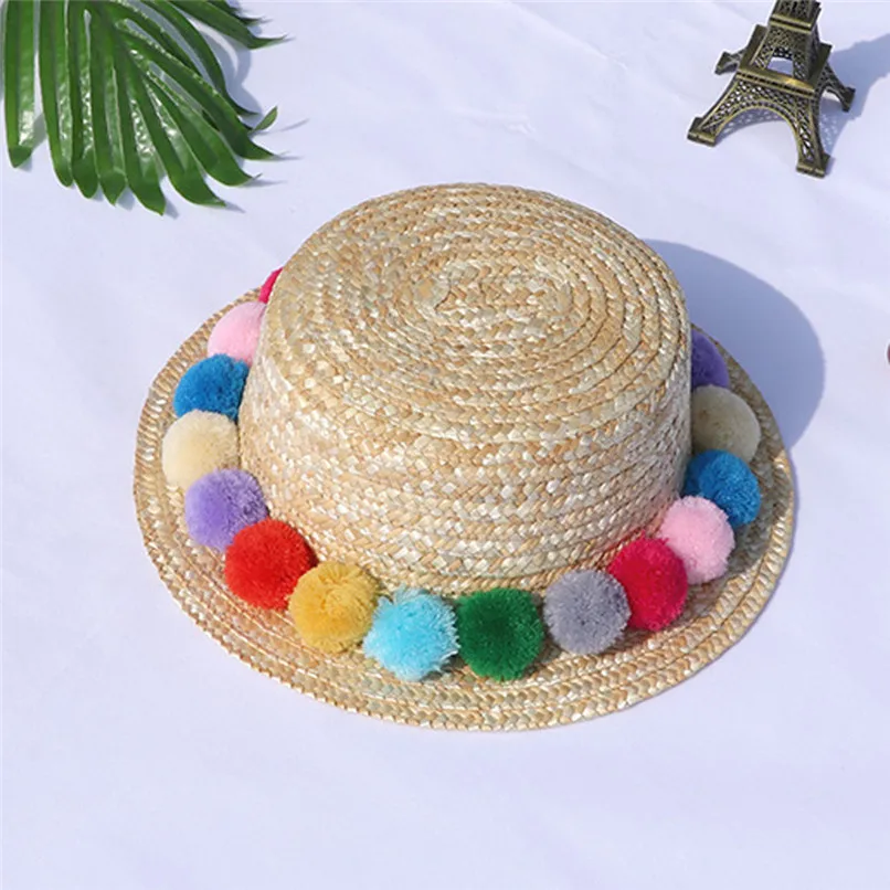 Пляжные кепки летние для родителей и детей, для маленьких девочек, Пляжная соломенная Кепка с плоским козырьком, дорожный солнцезащитный крем для отдыха, шляпа#2p23
