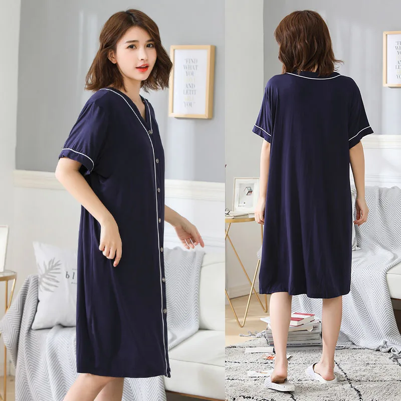 Plus-size-Night-Dress-Summer-Short-Sleeve-Nightgowns-Soft-Nighty-Lounge-Wear-Casual-Home-Clothes-4XL (1)