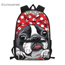 ELVISWORDS Fashion Children's Canvas Backpack Cartoon Bulldogs Pattern Students School Book Bag Kids Boys Girls Travel Backpacks totoro anime cosplay backpack ogino chihiro cartoon canvas travel backpacks shoulders school bag best students gifts