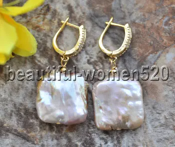 

Z9228 22mm Lavender Square KESHI Pearl CZ Dangle Earrings