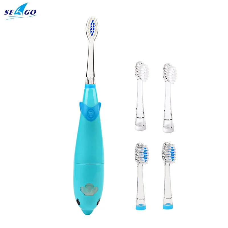 

Seago Cute Cartoon Dolphin Children Electric Toothbrush DuPont Bristles Teeth Brush Head Music Sonic Tooth Brush Smart Timing