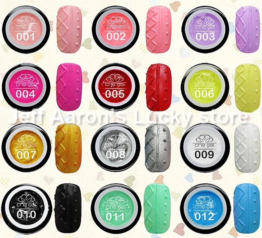 

12 Colors 3D Soak Off Nail Art LED UV Gel Builder Manicure Relief Design Decoration Tools