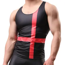 Из искусственной кожи с круглым вырезом Для мужчин Майки Sexy рубашки без рукавов Для мужчин Imitatiion Искусственная кожа майки для повседневная одежда плюс Размеры XL