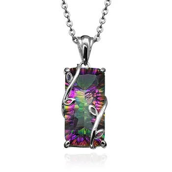 

New Fashion Pendant Necklace for Women Rainbow Mystic Natural Crystal Sterling Silver Pendant&Stainless Steel Necklace Jewelry