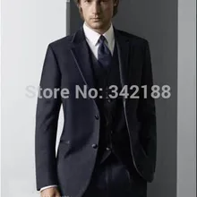 Синий 2 кнопки жених смокинги нотч дружки костюмы( куртка+ брюки+ галстук+ жилет) свадебные мужской одежды