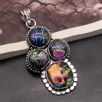 

Gorgeous Fashion Jewelry Dichroic Glass 925 Sterling Silver Color Charms Pendant Necklace Jewelry 2 3/4 INCH TF767