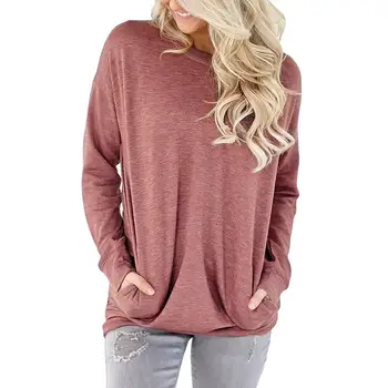 

Women Tops 2018 Long Sleeve Casual T-Shirts Solid O-Neck Tee Shirt Femme Plus Size Woman Tshirt Tops WS3671V