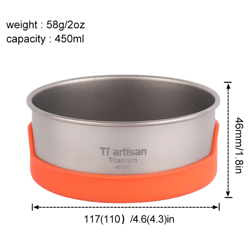 Tiartisan, чистый титан, миска для кемпинга, кастрюля, кастрюля, посуда, посуда, 400 мл или 450 мл - Цвет: 450ml
