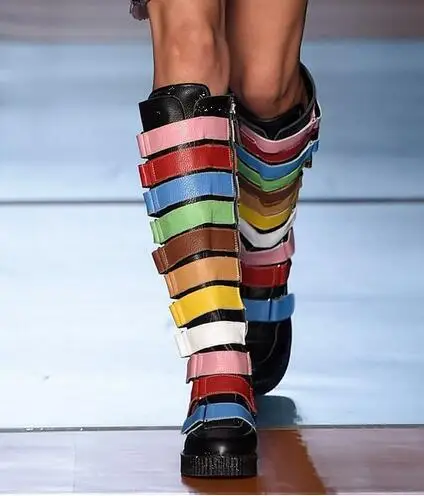 

Newest High Quality Shoes Hot Sale Fashion Cheap Price Ankle Runway Rainbow Buckle Strap Women Fashion Shoes Knee High Boots