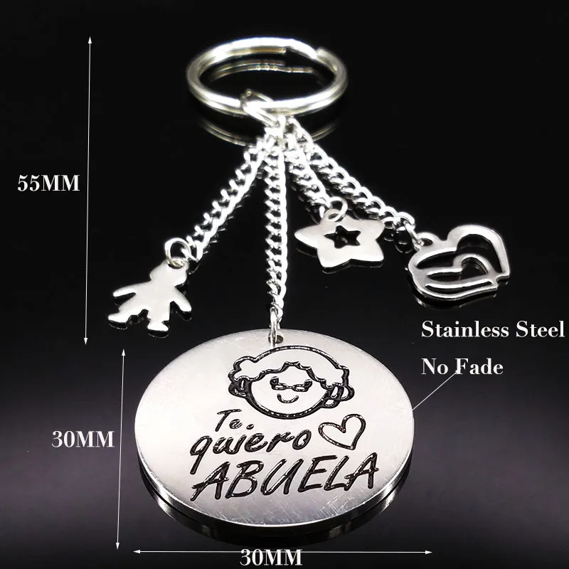 New Grandmother Silver Color Stainless Steel Keychain For Women Round Key Chain Jewelry Grandmother Gift abuela llavero K73216 - Image 2