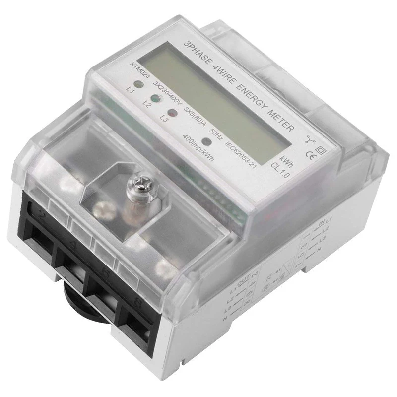 Цифровой ЖК дисплей 50Hz 5(80) 3X230V/400V счетчика энергии 3 фазный 4 провод Din Rail
