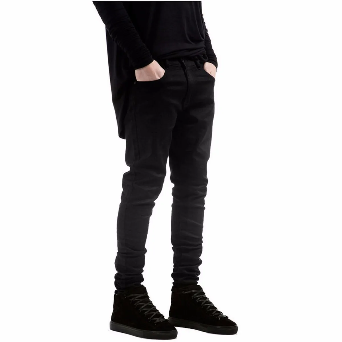 Джинсы мужские облегающие прямые джинсы Slim Fit однотонные байкерские
