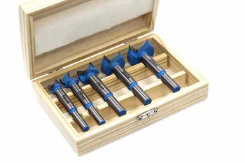 

5pcs Carbide Tipped Forstner Drill Bits Set(15-35mm Diameter) for Woodworking Hole Opener,Packed in a Wooden Box