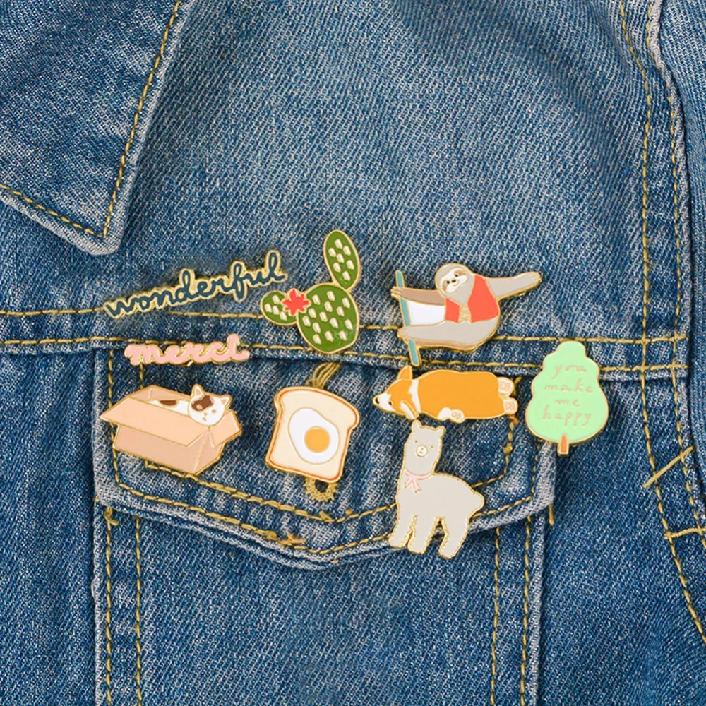 

Cute Cartoon Pet Brooch Mini Food Plants Cat Corgi Dog Alpaca Letter Pin Brooch Gifts For Girls Kids