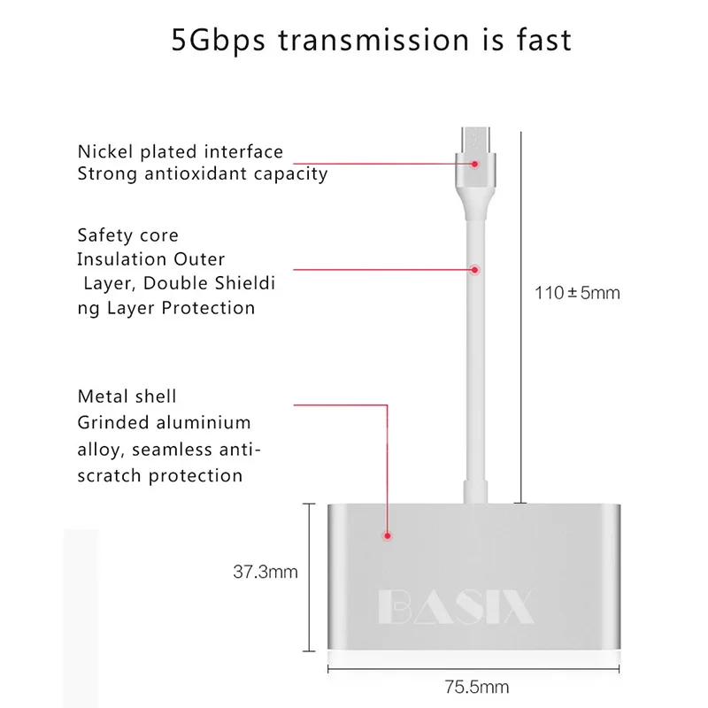 Basix USB C концентратор типа C к HDMI VGA USB3.0 PD адаптер Thunderbolt 3 док-станция для MacBook samsung Galaxy S8 USB C адаптер