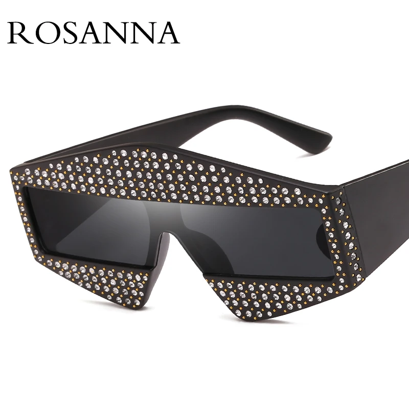 ROSANNA, роскошные брендовые негабаритные солнцезащитные очки, квадратные солнцезащитные очки с бриллиантами для женщин, Ретро стиль, мужская большая оправа, блестящие стразы, оттенки