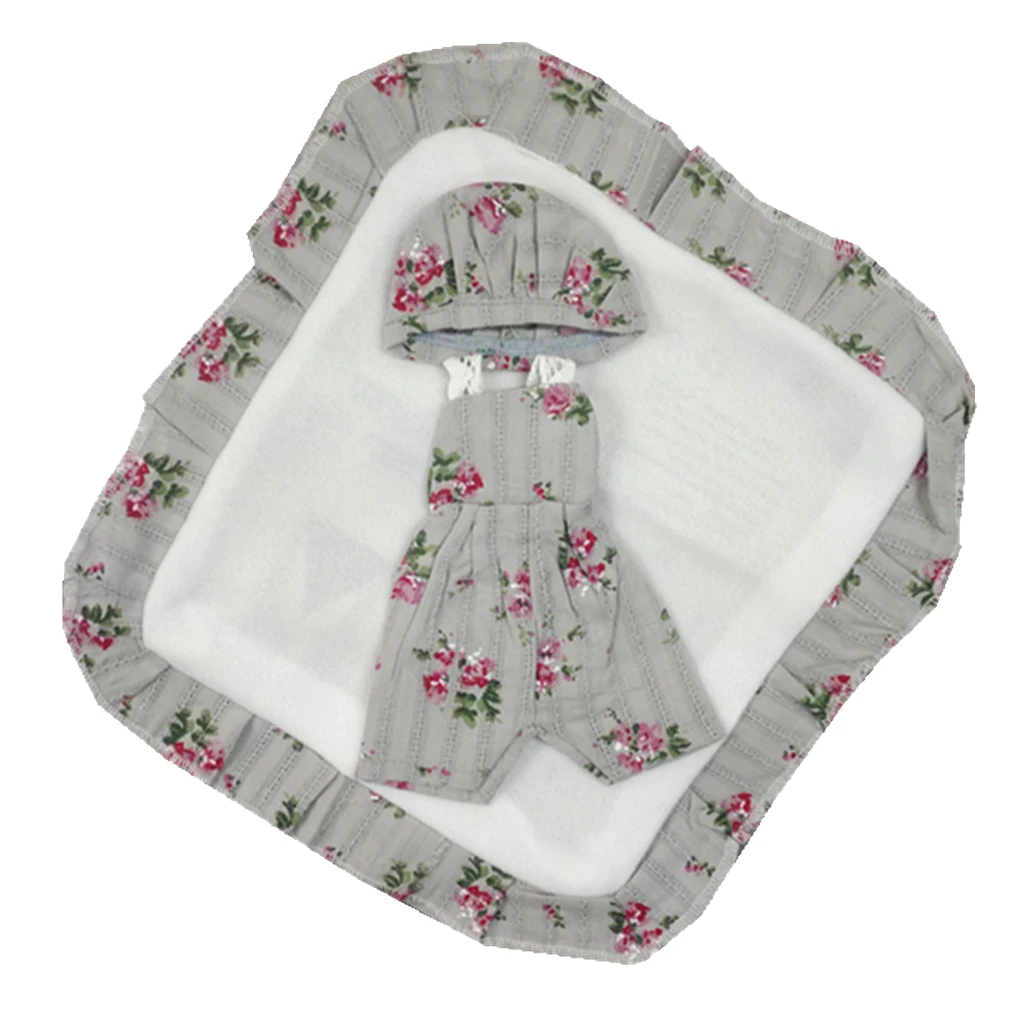 3 Pieces Comfortable Cotton Clothes Newborn Baby Rompers for 10-11inch Reborn Baby Girl Boy Doll Lace Strap Overalls Hat Carpet