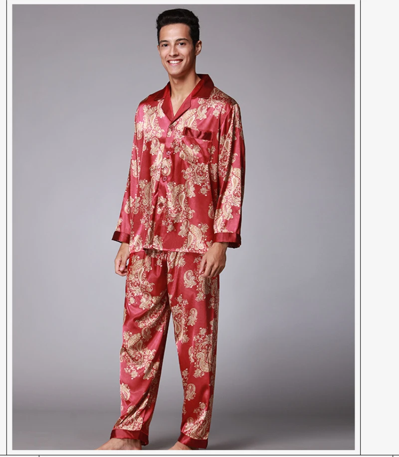 PS005 брендовые пижамы атласные шелковые мужские пижамы с принтом пижамы с длинными рукавами и длинные штаны пижамные комплекты комплект из 2