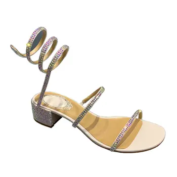 

Summer white sandals genuine leather sandals heels embellished with iridescent crystals for Ladies