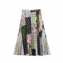 Женская клетчатая юбка в европейском стиле, Новинка лета, высокая талия, цветная, с лоскутным принтом, широкая юбка Falda SP573
