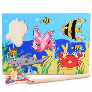 

Kids Wooden Toys Educational Learning Wood Fishing Toy Game Small Magnetic Puzzles Table Farm Brinquedo Fish Toys For Children