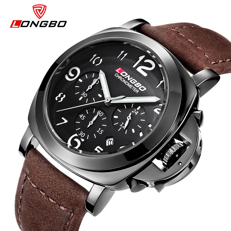 Brand LONGBO Men Watches Men s Quartz Hour Date Clock Male Leather Sports Watch Casual Military