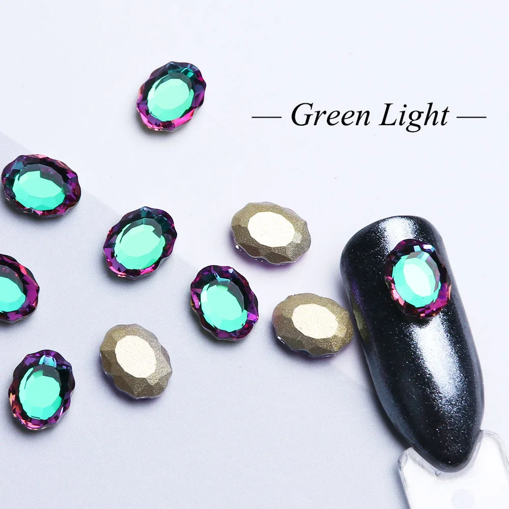 10 шт украшения для ногтей стразы овальное зеркало кристалл алмаз стекло драгоценный камень страза под камень 3D шарм ювелирные аксессуары JIR10 - Цвет: Green Light