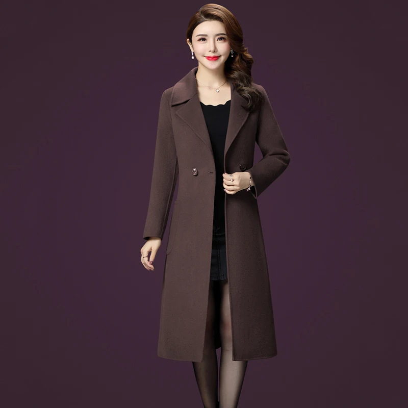 4XL Plus Size Autumn Woolen Jacket Women 2018 New Lapel Double-Breasted X-Long Outerwear Long Sleeve Slim Wool Coat Female