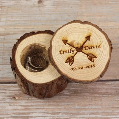 Персонализированные имена, дата, деревянная коробка для обручальных колец с гравировкой логотипа, деревянная коробка для колец, свадебные украшения - Цвет: 3