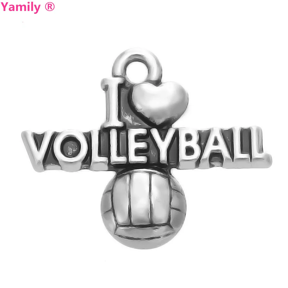 10pcs 22x18mm Sport charm Antique silver tone I LOVE VOLLEYBALL Charm